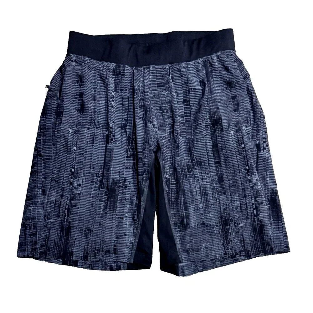 Lululemon T.H.E. Short Mens M Black Gray Abstract Print Lined Gym Run Training S